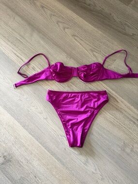 Fuchsia Shiny Bikini Set - Two Piece Swimwear